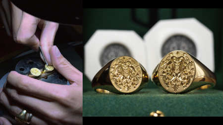 Hand Engraved Oval Signet Rings(K18YG)「SA+アイビー+八芒星+奥さまのご婚約指輪に彫られている模様」の手彫り彫刻_thumbnail