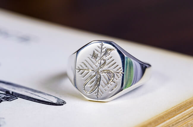 【Semi-custom made】Hand Engraved Octagon Signet Ring(Sv925) 「若、松の葉模様」_完成3