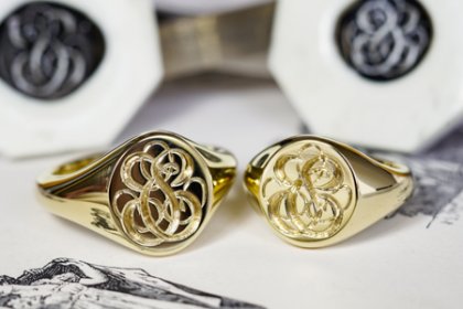 【Wedding Signet Rings】Hand Engraved Oval Signet Rings「TS」(Brass)_thumbnail