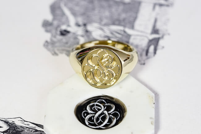 【Wedding Signet Rings】Hand Engraved Oval Signet Rings「TS」(Brass)_完成6