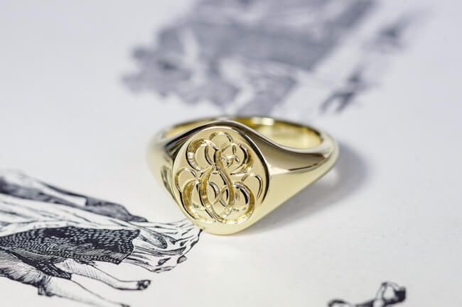 【Wedding Signet Rings】Hand Engraved Oval Signet Rings「TS」(Brass)_完成3