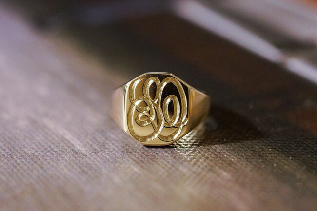 【Semi-custom made】Hand Engraved Octagon Signet Ring(9ct Gold) 「SO」_完成2