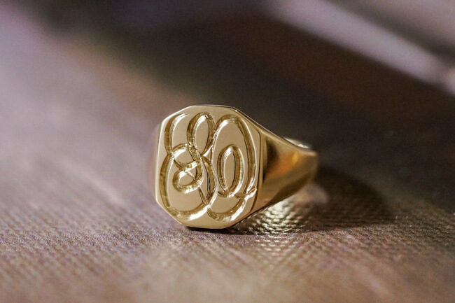 【Semi-custom made】Hand Engraved Octagon Signet Ring(9ct Gold) 「SO」_完成