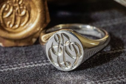 【Semi-custom made】Hand Engraved Oval Signet Ring(Sv925) 「JD」_thumbnail