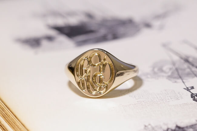 【Semi-custom made】The My Way×KUBUS Hand Engraved Oval Signet Ring(9ct Yellow Gold) RO5_完成2