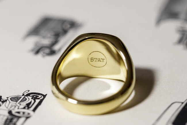 【Bespoke Order】Machine carved Mellow Square(13mm×13mm) Signet Ring(18ct Yellow Gold)_完成_裏面機械彫り