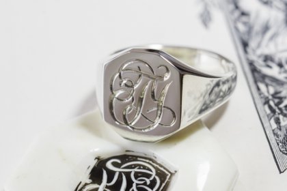 【Semi-custom made】Hand Engraved Octagon Signet Ring(Sv925) 「TY」_ thumbnail