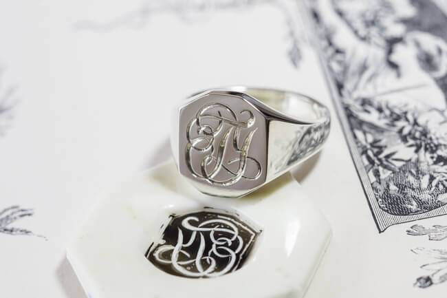 【Semi-custom made】Hand Engraved Octagon Signet Ring(Sv925) 「TY」_完成2