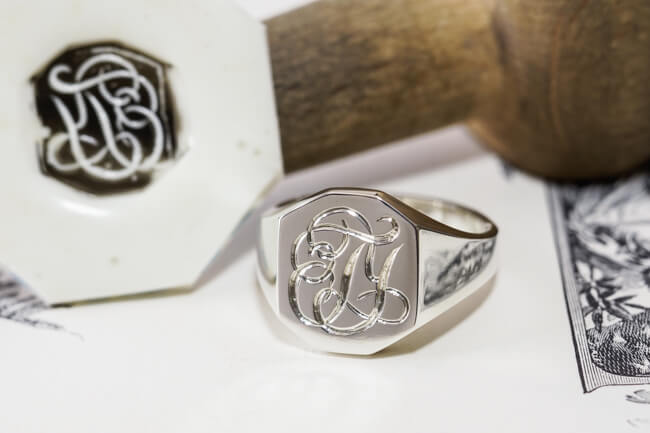 【Semi-custom made】Hand Engraved Octagon Signet Ring(Sv925) 「TY」_　完成3