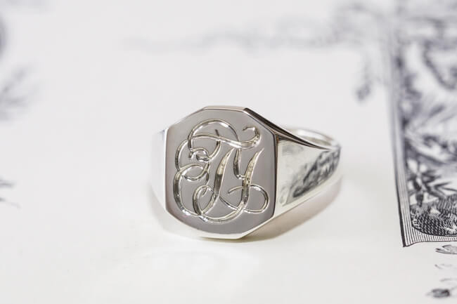 【Semi-custom made】Hand Engraved Octagon Signet Ring(Sv925) 「TY」_ 完成1