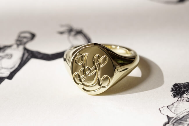 【Semi-custom made】Hand Engraved Pair Oval Signet Ring(Brass)「HA」「SH」_完成4