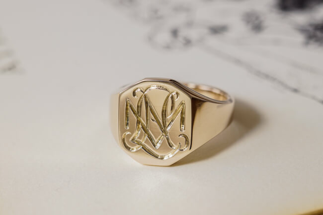 【Semi-custom made】Hand Engraved Octagon Signet Ring(9ct Yellow Gold) 「NML」_完成2