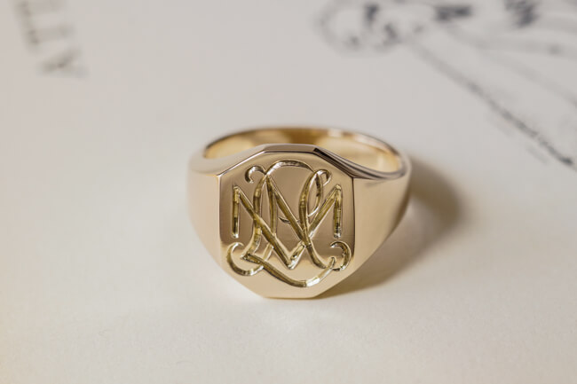 【Semi-custom made】Hand Engraved Octagon Signet Ring(9ct Yellow Gold) 「NML」_完成3