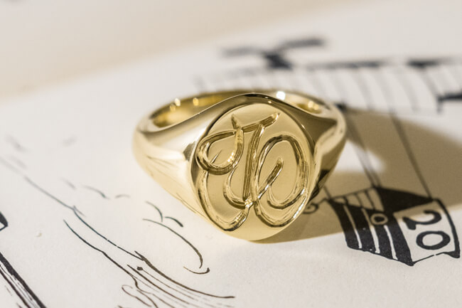 【Semi-custom made】Hand Engraved Oval Signet Ring(Brass) 「TO」_完成4