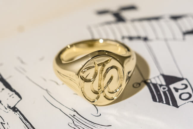 【Semi-custom made】Hand Engraved Oval Signet Ring(Brass) 「TO」_完成3