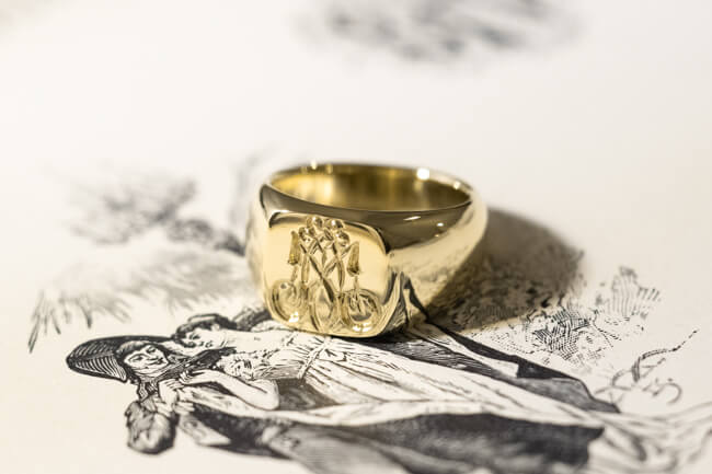 【Bespoke Order】Hand Engraved Pair Square Signet Ring(Brass) 「MA」_完成2