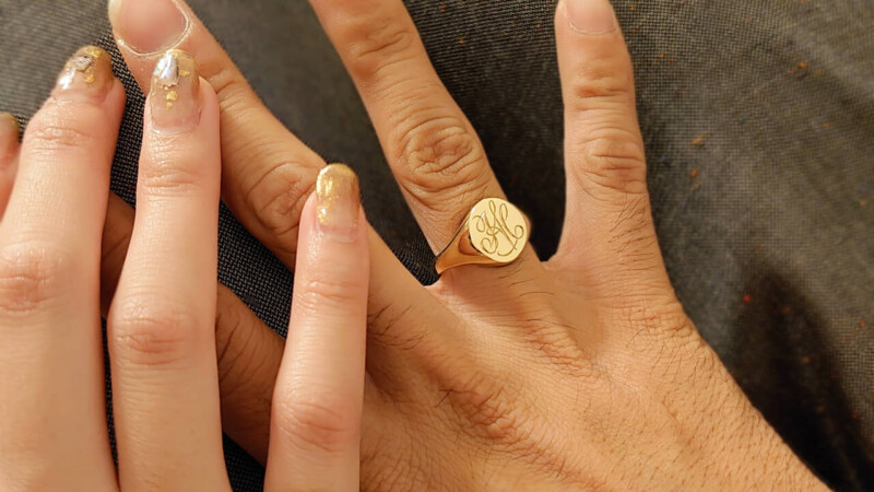 【Semi-custom made】Hand Engraved Pair Oval Signet Ring(Brass)「HA」「SH」_13 【Semi-custom made】Hand Engraved Pair Oval Signet Ring(Brass)「HA」「SH」_13