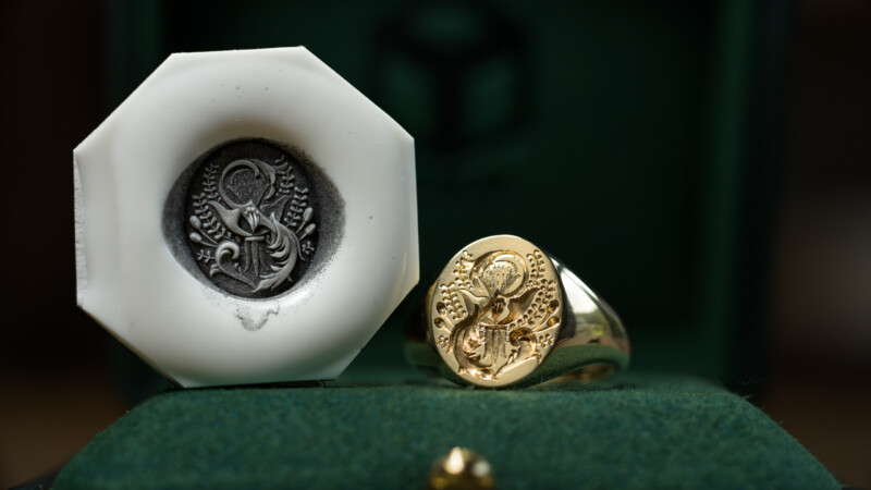 Hand Engraved Oval Signet Ring(Brass)「S+オオゴチョウ」_2