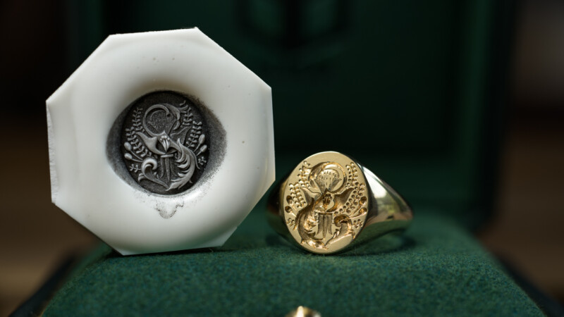 Hand Engraved Oval Signet Ring(Brass)「S+オオゴチョウ」_3