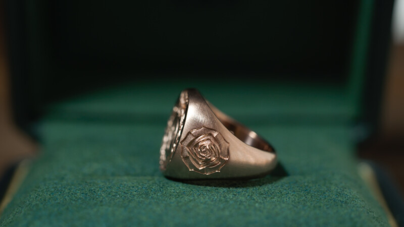 Hand Engraved Circle Signet Ring(K10PG)「Ray（お持ち込みデザイン）＋茨冠＋彼岸花」＋「バラ（側面彫刻）」_8