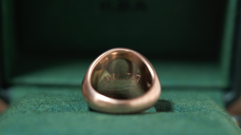 Hand Engraved Circle Signet Ring(K10PG)「Ray（お持ち込みデザイン）＋茨冠＋彼岸花」＋「バラ（側面彫刻）」_13