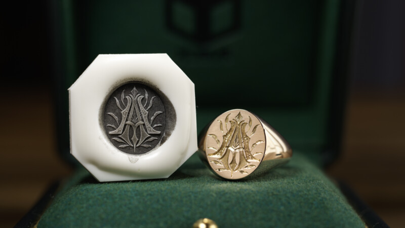 Hand Engraved Oval Signet Ring(K9YG)「AA＋月下美人」_2