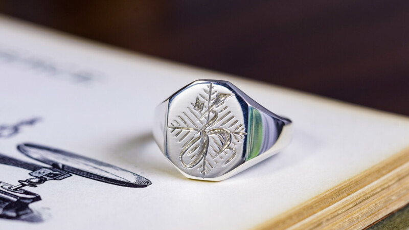 【Semi-custom made】Hand Engraved Octagon Signet Ring(Sv925) 「若、松の葉模様」_4 【Semi-custom made】Hand Engraved Octagon Signet Ring(Sv925) 「若、松の葉模様」_4