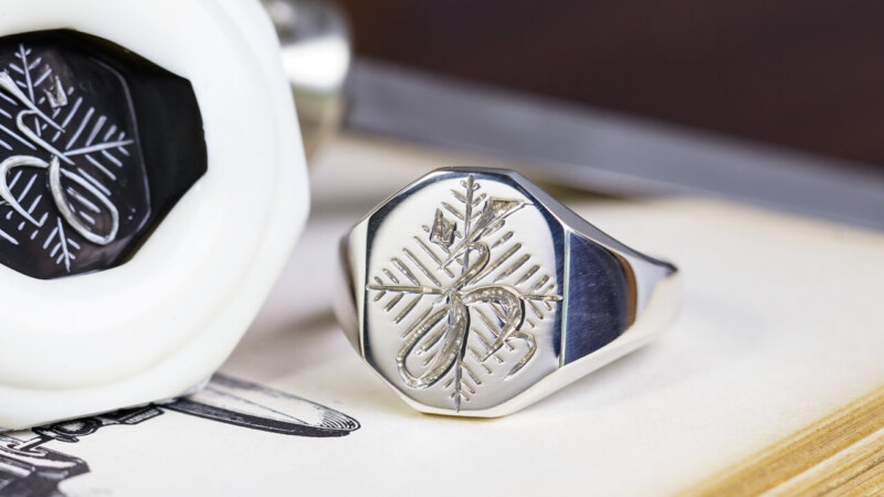 【Semi-custom made】Hand Engraved Octagon Signet Ring(Sv925) 「若、松の葉模様」 【Semi-custom made】Hand Engraved Octagon Signet Ring(Sv925) 「若、松の葉模様」