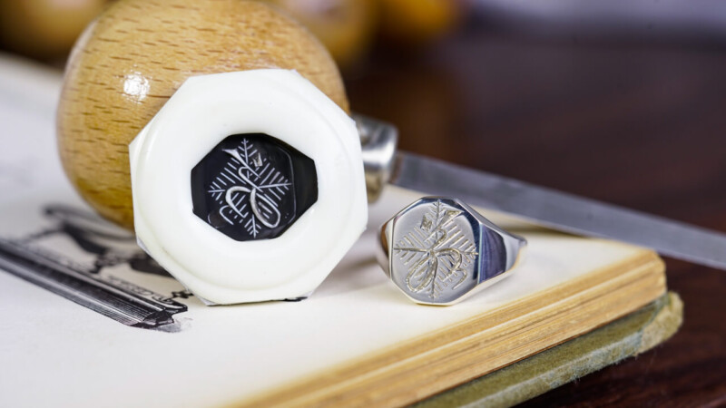 【Semi-custom made】Hand Engraved Octagon Signet Ring(Sv925) 「若、松の葉模様」_2 【Semi-custom made】Hand Engraved Octagon Signet Ring(Sv925) 「若、松の葉模様」_2