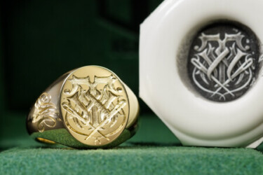 Hand Engraved Oval Signet Ring(K18YG) 「TMW+メジャー+針と糸」+「AM」 Hand Engraved Oval Signet Ring(K18YG) 「TMW+メジャー+針と糸」+「AM」