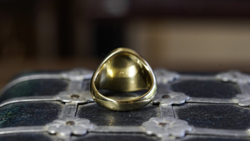 Hand Engraved Oval Signet Ring(K18YG) 「千S」＋「鍵（＋王冠）」＋「モットー」_6