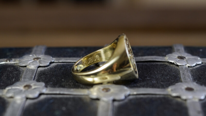 Hand Engraved Oval Signet Ring(K18YG) 「千S」＋「鍵（＋王冠）」＋「モットー」_9