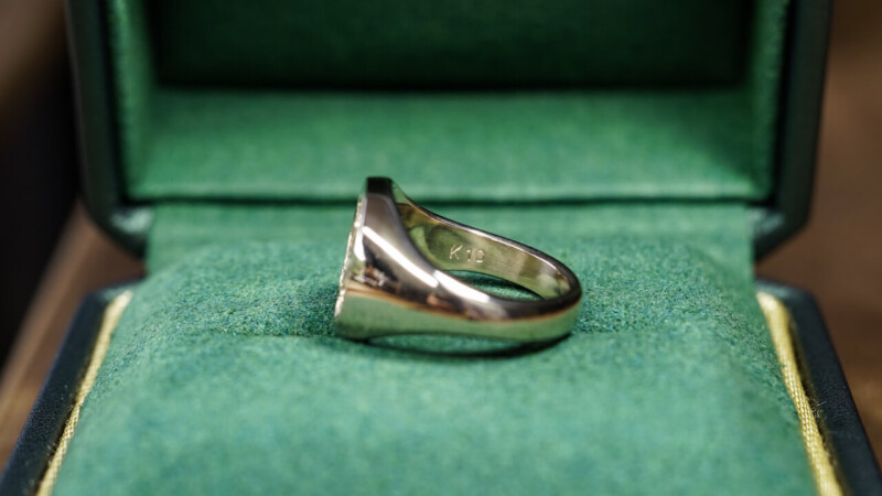 Hand Engraved Oval Signet Ring(K10YG)「RK」+「家紋（組み合い角に違い鷹の羽根）」（側面彫刻：「GL」）_6