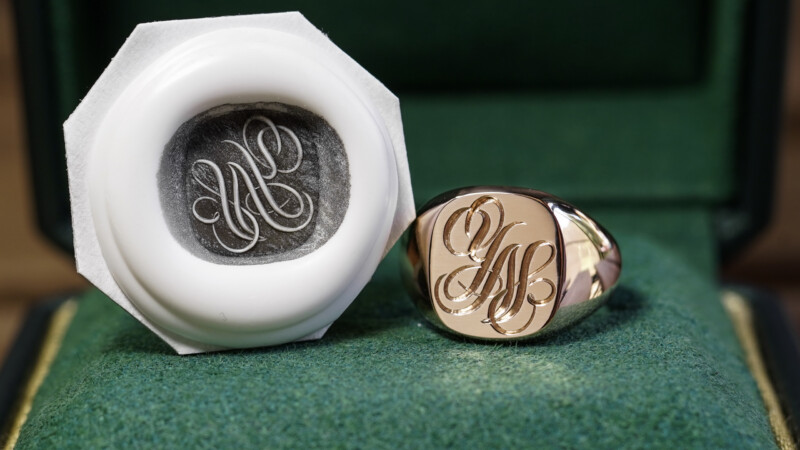 Hand Engraved Cushion Signet Ring(K18PG) 「YN」_2