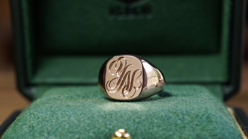 Hand Engraved Cushion Signet Ring(K18PG) 「YN」_4