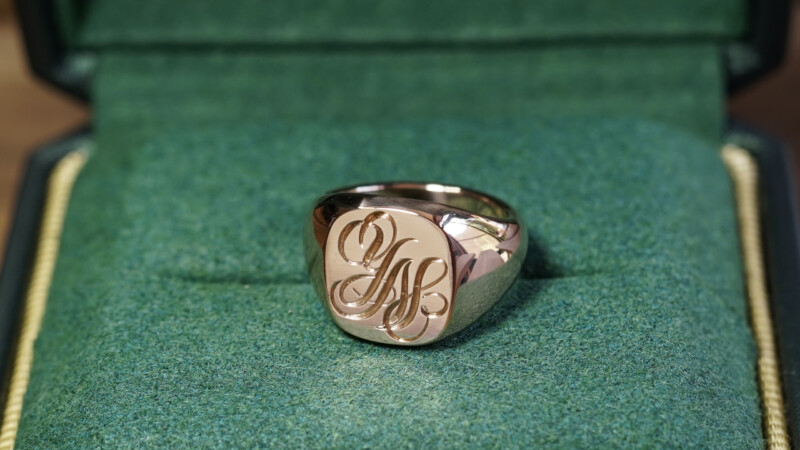 Hand Engraved Cushion Signet Ring(K18PG) 「YN」_5