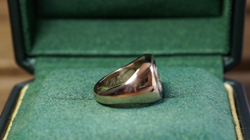Hand Engraved Cushion Signet Ring(K18PG) 「YN」_12