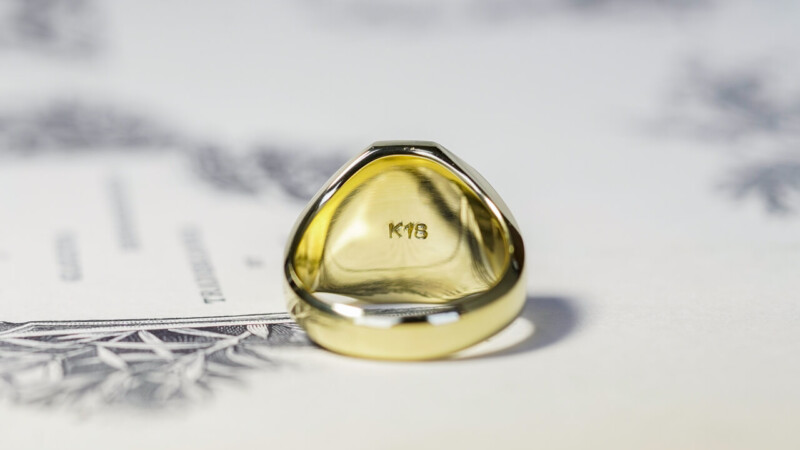 【Semi-custom made】Hand Engraved Octagon Signet Ring(18ct Yellow Gold(K18YG)) 「SJ,模様」_9