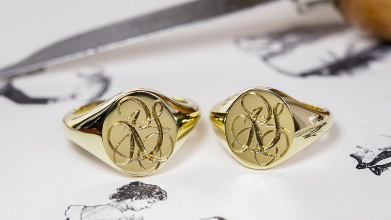 【Pair Signet Rings】Hand Engraved Oval Signet Rings「SR」(Brass)_2 【Pair Signet Rings】Hand Engraved Oval Signet Rings「SR」(Brass)_2