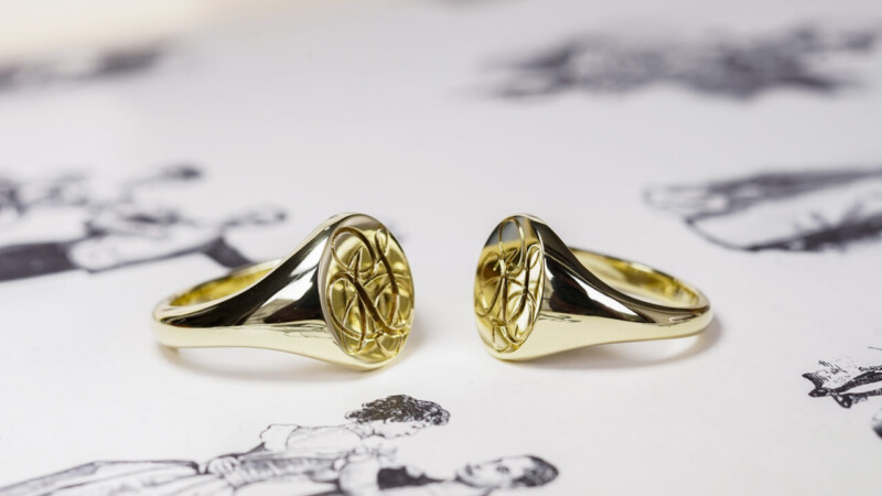 【Pair Signet Rings】Hand Engraved Oval Signet Rings「SR」(Brass)_4 【Pair Signet Rings】Hand Engraved Oval Signet Rings「SR」(Brass)_4