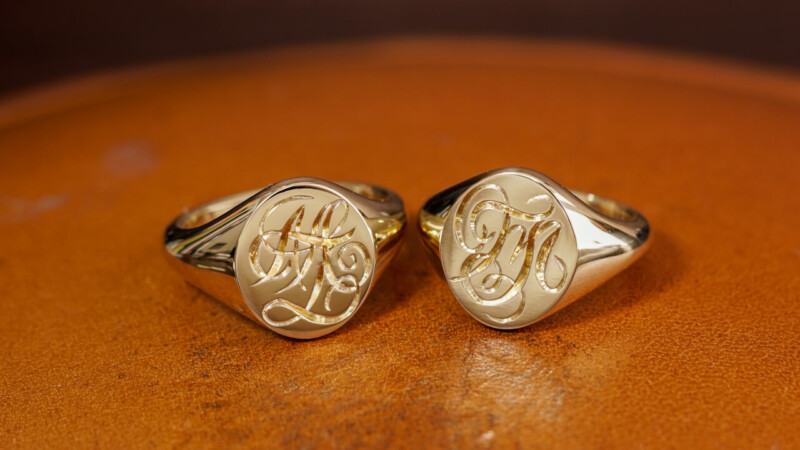 【Wedding Anniversary Signet Rings】Hand Engraved Oval Signet Ring「MT」(K14YG)_5 【Wedding Anniversary Signet Rings】Hand Engraved Oval Signet Ring「MT」(K14YG)_5
