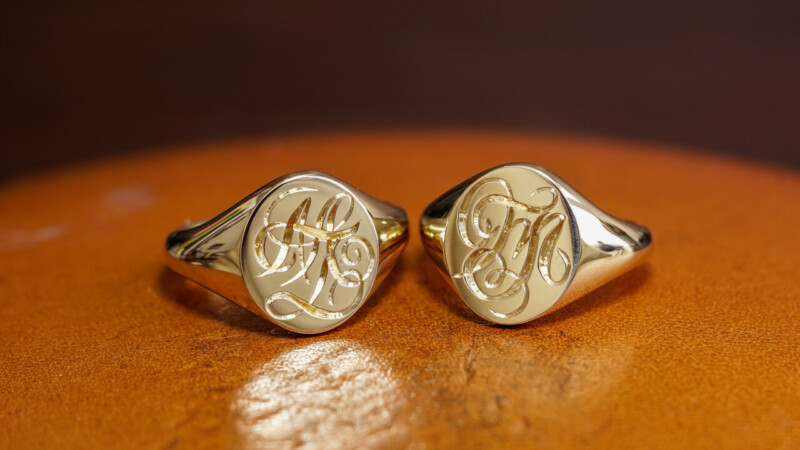 【Wedding Anniversary Signet Rings】Hand Engraved Oval Signet Ring「MT」(K14YG)_4 【Wedding Anniversary Signet Rings】Hand Engraved Oval Signet Ring「MT」(K14YG)_4