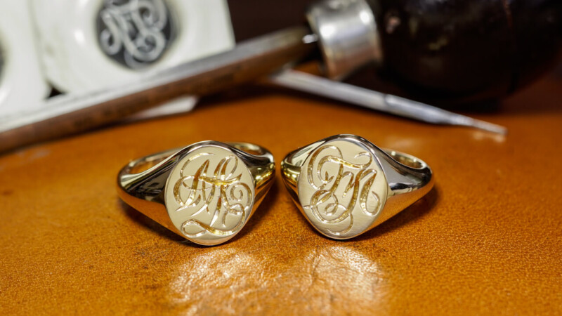 【Wedding Anniversary Signet Rings】Hand Engraved Oval Signet Ring「MT」(K14YG)_3 【Wedding Anniversary Signet Rings】Hand Engraved Oval Signet Ring「MT」(K14YG)_3