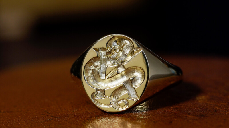 Hand Engraved Oval Signet Ring「K,Snake」(K18YG)_6 Hand Engraved Oval Signet Ring「K,Snake」(K18YG)_6