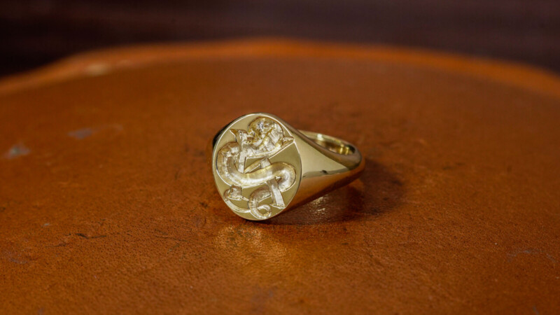 Hand Engraved Oval Signet Ring「K,Snake」(K18YG)_7 Hand Engraved Oval Signet Ring「K,Snake」(K18YG)_7