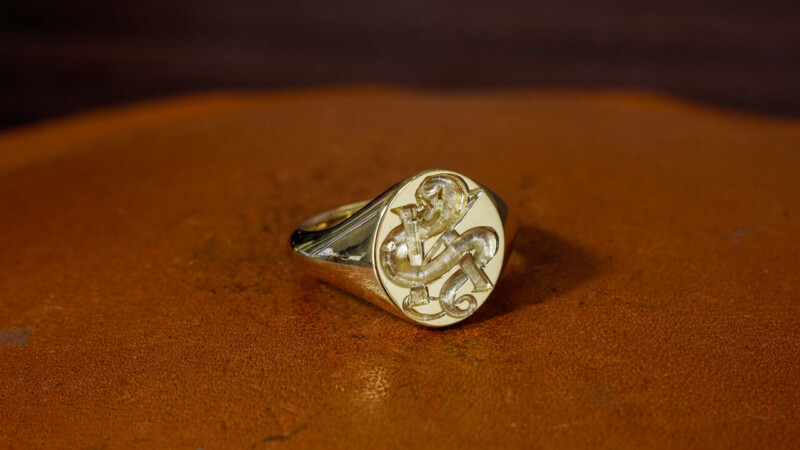 Hand Engraved Oval Signet Ring「K,Snake」(K18YG)_14 Hand Engraved Oval Signet Ring「K,Snake」(K18YG)_14