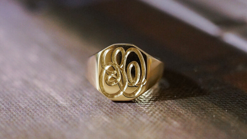 【Semi-custom made】Hand Engraved Octagon Signet Ring(9ct Gold) 「SO」_2 【Semi-custom made】Hand Engraved Octagon Signet Ring(9ct Gold) 「SO」_2