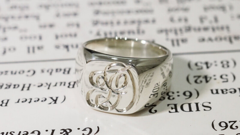 【Bespoke Order】Hand Engraved 10mm Square Signet Ring(Sv925) 「TD」_2