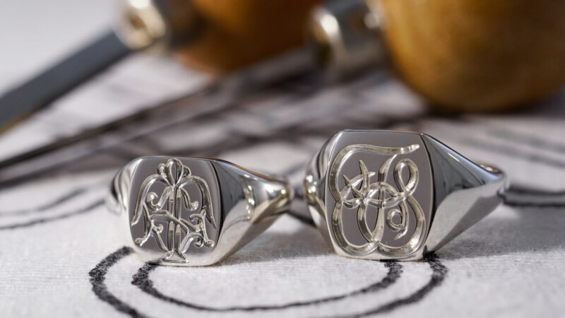 【Bespoke Order】Hand Engraved Pair Rectangle Signet Ring(Sv925) 「TS」 【Bespoke Order】Hand Engraved Pair Rectangle Signet Ring(Sv925) 「TS」