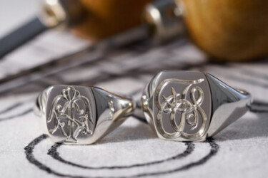 【Bespoke Order】Hand Engraved Pair Rectangle Signet Ring(Sv925) 「TS」 【Bespoke Order】Hand Engraved Pair Rectangle Signet Ring(Sv925) 「TS」